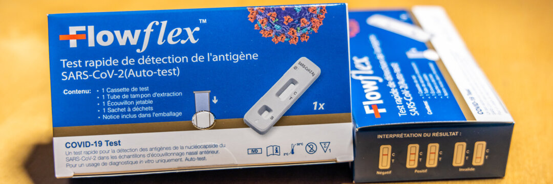 Boxes of Flowflex autotest self diagnosis test used to detect Covid-19