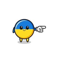 ukraine flag mascot with pointing right gesture