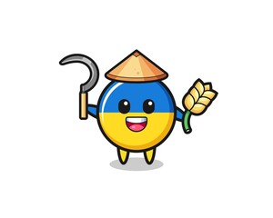 ukraine flag Asian farmer holding paddy
