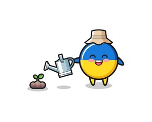 cute ukraine flag is watering plant seeds