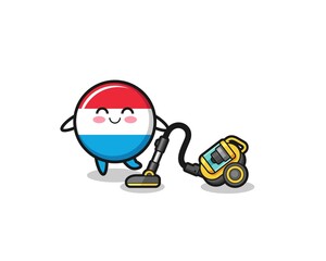 cute luxembourg holding vacuum cleaner illustration