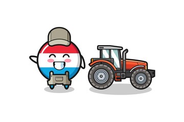 the luxembourg farmer mascot standing beside a tractor