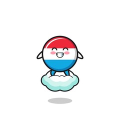 cute luxembourg illustration riding a floating cloud