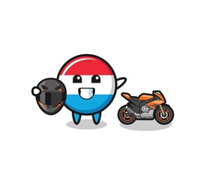 cute luxembourg cartoon as a motorcycle racer