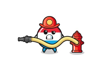luxembourg cartoon as firefighter mascot with water hose