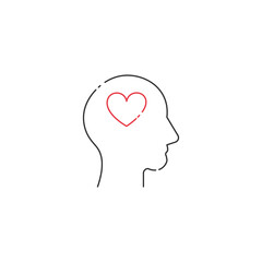 Heart in a human head linear icon editable stroke. The psychology of the way of thinking. Valentines thinking of you. Vector linear icon isolated on white background.