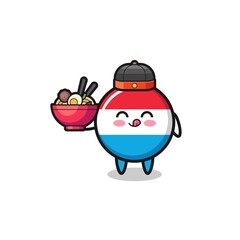 luxembourg as Chinese chef mascot holding a noodle bowl