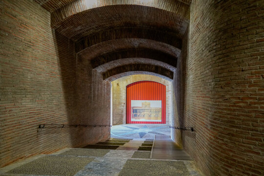 interior tunnel under the ramparts of palace of the Kings of Majorca in Perpignan France