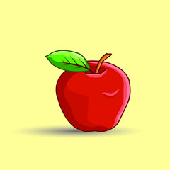 vector icon of red apple with plain yellow isolated. vector illustration