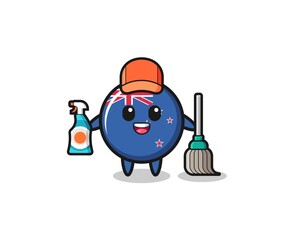 Obraz na płótnie Canvas cute new zealand character as cleaning services mascot