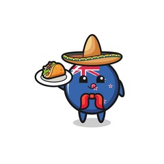 new zealand Mexican chef mascot holding a taco