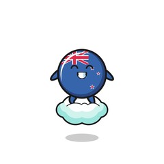 cute new zealand illustration riding a floating cloud
