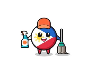 cute philippines flag character as cleaning services mascot
