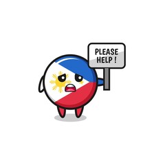 Fototapeta premium cute philippines flag hold the please help banner