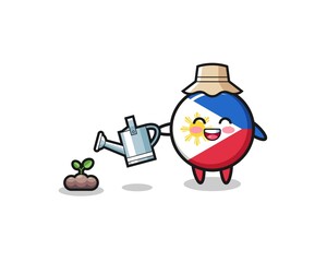 cute philippines flag is watering plant seeds