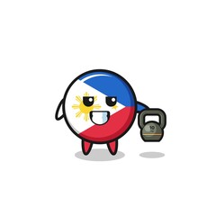 philippines flag mascot lifting kettlebell in the gym