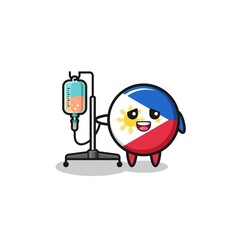 cute philippines flag character standing with infusion pole