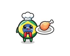 brazil flag fried chicken chef cartoon character