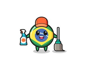 cute brazil flag character as cleaning services mascot