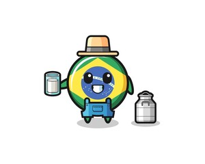 brazil flag cartoon as the dairy farmer