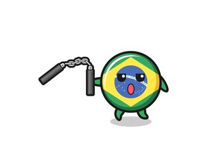 cartoon of brazil flag using nunchaku