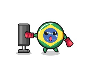 brazil flag boxer cartoon doing training with punching bag