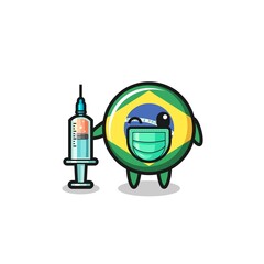 brazil flag mascot as vaccinator
