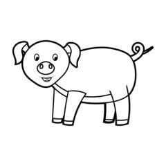 Coloring book for kids, pig. Vector isolated on a white background.