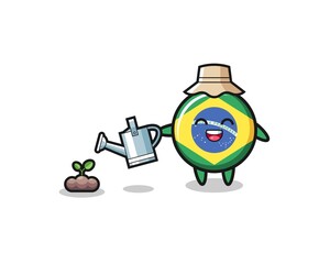 cute brazil flag is watering plant seeds