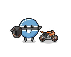 cute botswana flag cartoon as a motorcycle racer