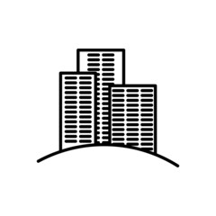Modern buildings black outline icon. House, office building, skyscraper symbol. Hotel concept. Flat isolated on white, sign for: illustration, logo, app, design, web, dev, ui, ux, gui. Vector EPS 10