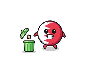 illustration of the bahrain flag throwing garbage in the trash can