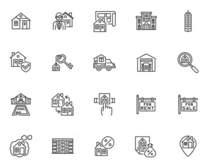 Real estate related line icons set