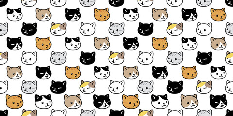 cat seamless pattern kitten calico head breed neko vector dog pet cartoon repeat wallpaper tile background scarf isolated illustration doodle design