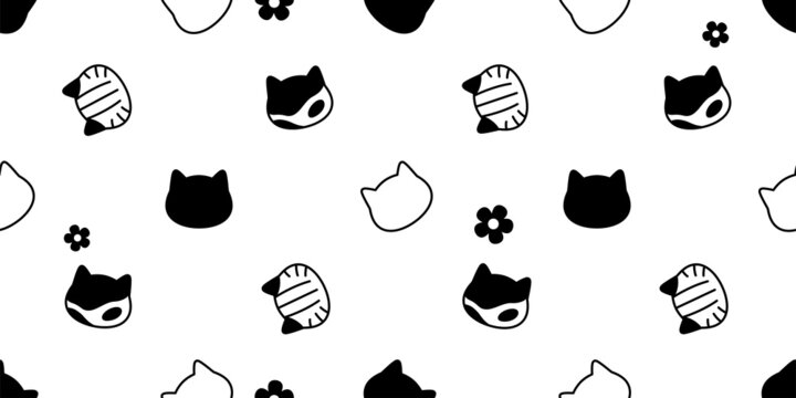 cat seamless pattern kitten calico head flower daisy breed neko vector dog pet cartoon character repeat wallpaper tile background scarf isolated illustration doodle design