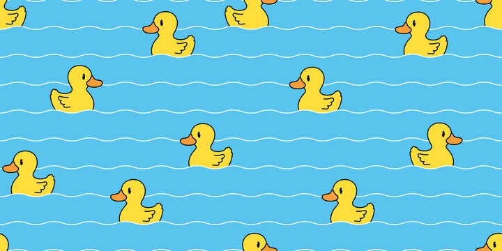 duck seamless pattern vector rubber duck swimming wave bird farm fish cartoon scarf isolated repeat wallpaper tile background illustration animal doodle design
