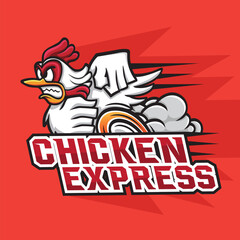 Chicken Running Express Mascot Vector Design