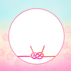 和紙風梅柄イラストのフレーム　水引付き