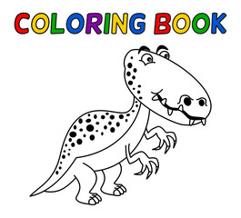 Young carnivorous dinosaur with sharp teeth in black and white for colouring