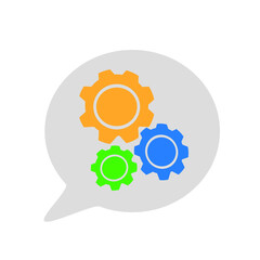 Three multi-colored gear icons on the background of a fashionable liquid cloud sign, logo, sign or emblem of an idea, progress, highlighted on a white background