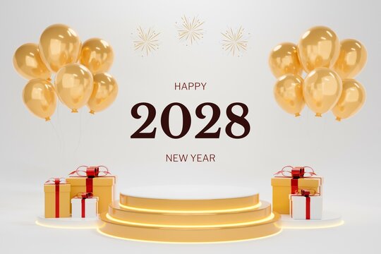 Happy New Year 2028 Image - 2028 New Year Image, 3D 2028 New year Image, Holiday greeting card design 2028