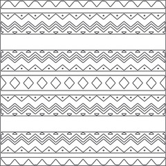  Vector ethnic pattern with symmetrical elements . Repeating geometric tiles from striped elements.Monochrome texture.Black and white pattern for wallpapers and backgrounds.