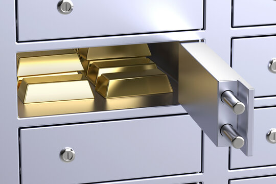 Safety deposit box with golden bars inside