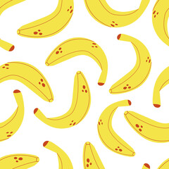 Hand drawn seamless pattern of bananas. Flat modern print.
