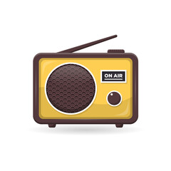 vector illustration of retro style brown and yellow radio on white background