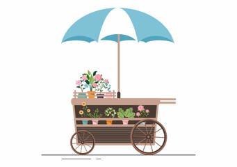 Flowers Store and Plants Shop with Florists Care, Organic Natural Products for Home Garden Green Decoration in Flat Background Vector Illustration