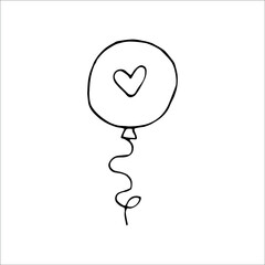 Wedding doodle balloon. Hand-drawn vector illustration. Heart shape.