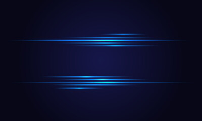 Velocity light effect. Horizontal lens flares and Laser beams, horizontal light rays Velocity motion. Vector blue glowing illustration