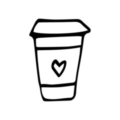 Love mug doodle set. Romantic coffee cup. Vector illustration