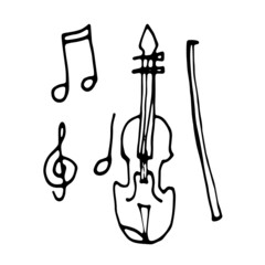 Violin and musical notes. Treble clef. Vector illustration